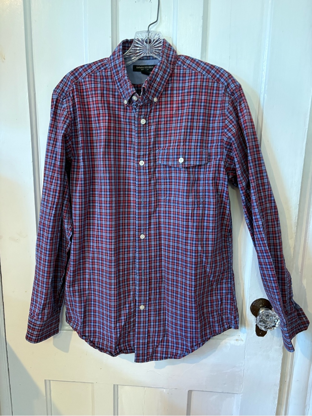 Banana Republic Red and Blue Plaid Button-Down Shirt